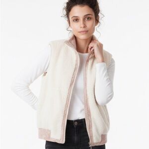White Fur‎ Umgee Vest Jacket L Pink Trim